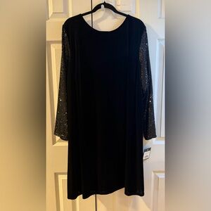 MARINA Black Dress with Sequin Sleeves